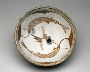 Mogollon-Schale mit zwei gehakten Fischen, Stil II, 1025-1150