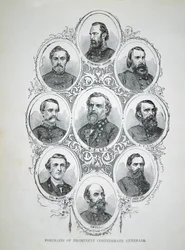 Neun Porträts prominenter Generäle der Konföderiertenarmee