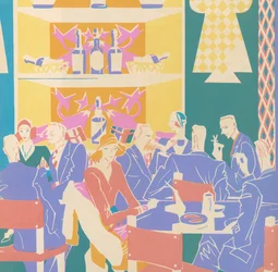 Gäste an Tischen in einem Art-Deco-Jazzclub