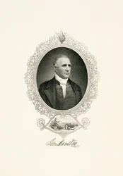 Porträt von Sam Houston mit Stadtansicht, ca. 1855-1860