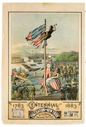 Plakat, das das Hundertjährige Jubiläum der Evakuierung von New York durch die Briten am 25. November 1783 bewirbt, 1883
