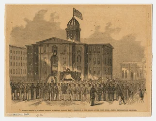 Empfang im Gerichtsgebäude während Abraham Lincolns Beerdigung, Chicago, Illinois