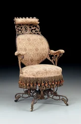 Rokoko-Revival bemalter und vergoldeter gusseiserner zentripetaler Sessel, hergestellt von der American Chair Company, New York, ca. 1850
