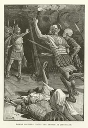 Römische Soldaten setzen den Tempel in Jerusalem in Brand