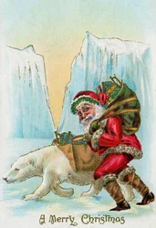 Weihnachtsmann mit einem Eisbären am Nordpol