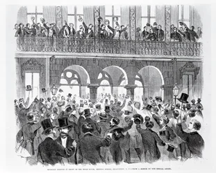 Sezessionstreffen vor dem Mills House, Meeting Street, Charleston, South Carolina, ca. 1860