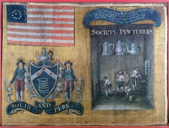 Seidenbanner der Gesellschaft der Zinngießer von New York City, getragen in der Bundesprozession, 23. Juli 1788