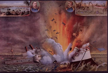 Spanisch-Amerikanischer Krieg 1898, USS Maine im Hafen von Havanna gesprengt