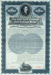 Musteranleihezertifikat für 1000 Dollar für die New York Central and Hudson River Railroad Company, ca.1900