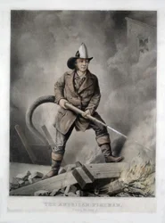 Der amerikanische Feuerwehrmann, dem Feind gegenüber, veröffentlicht 1858