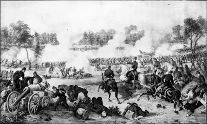 Die Schlacht in der Wildnis, Virginia, 5. und 6. Mai 1864, veröffentlicht von Currier und Ives