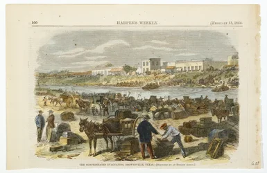 Die Konföderierten räumen Brownsville, Texas, ca. 1864