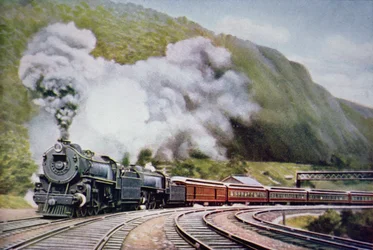 Der New York nach Chicago Express an der Horse-Shoe Curve, Alleghany, ca. 1930