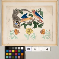 Drei Rosen und eine Vogelfamilie