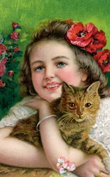 Viktorianisches Mädchen mit einer Hauskatze