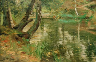 Sommerliche Flusslandschaft mit Bäumen