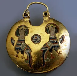 Goldenes Anhänger-Kolt mit den Sirin-Vögeln