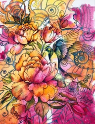 Lebendige Blüten Vogel