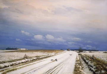 Winterlandschaft mit Pferd und Wagen