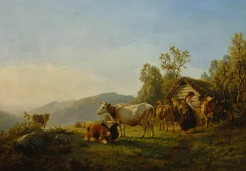 Melkerinnen mit Kühen