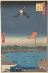 Azuma-Brücke vom Komagatado-Tempel, aus der Serie Einhundert berühmte Ansichten von Edo, 1857
