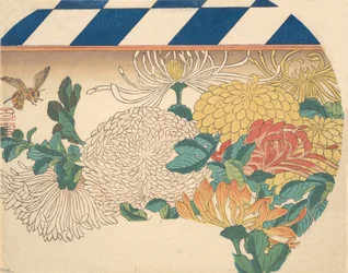 Chrysanthemen im Fächerdesign, 1840er