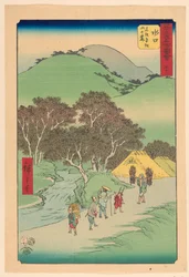 Minakuchi: Berühmte Kiefern am Fuße des Berges Hiramatsu (Minakuchi, meisho Hiramatsu yama no fumoto) aus der Serie 53 Stationen von Tokaido