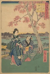 Pflaumenblütenbesichtigung im dritten Monat am Sumida-Fluss aus der Serie Jahresereignisse