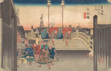 Stationen Eins: Morgenansicht von Nihonbashi, ca. 1833-34