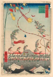 Stadt blüht mit Tanabata-Festival (Shichu han-ei, Tanabata matsuri) aus der Serie Einhundert Ansichten von Edo