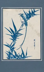 Ukiyo-e-Druck - Vogel auf einem Ast in Blau (ca. 1820-1858)