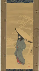 Frau, die im Schnee geht, 1840er-anfang 1850er