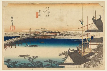 Yoshida (Toyokawa-Brücke), in Die Dreiundfünfzig Stationen der Tokaido-Straße (Tokaido Gojusan Tsugi-no Uchi)