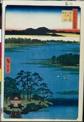 Japanischer Druck: Benten-Schrein am Inokashira-Teich, Serie Hundert berühmte Ansichten von Edo