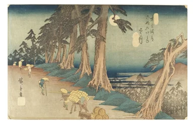 Nr. 26 Mondlicht (Mochizuki) - Die Straßenkiefern im Vollmond, Edo-Zeit