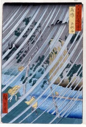 Die Zauberer-Einsiedler im Yamabushi-Tal in Mimasaka, 1855. Drucke von Katsushika