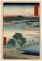 Der Fluss Tamagawa in der Provinz Musashi, Japan