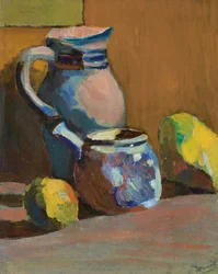 Stillleben mit blauem Topf