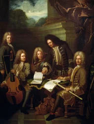 Komponist Michel de la Barre dirigiert Marin Marais und Flötisten der Kammer des Königs
