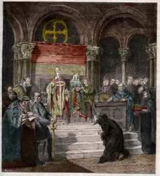 Kaiser Heinrich IV. (1050-1106) zu Füßen von Papst Gregor VII. (1020-85)