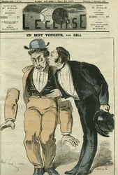 Ein rachsüchtiges Wort, der erste Herr lässt die Arme sinken, als er das Wort „Zensur“ hört. Titelblatt in „L