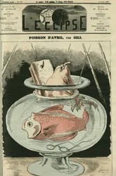 Aprilfisch, der Fisch ist Adolphe Thiers (1797-1877). Titelbild in 