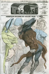 Karikatur „Blonde Perücke und schwarzer Kragen“. Titelblatt in „L