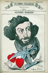 Porträt von Alfred Naquet (1834-1916), ein französischer Arzt, Chemiker und Politiker, er stellte das Gesetz zur Wiederzulassung der Scheidung im Jahr 1884 wieder her. Karikatur von Gill, Paris.