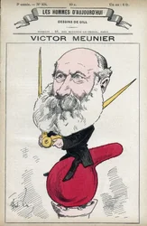 Porträt von Amedee-Victor Meunier (1817-1894), wissenschaftlicher Journalist, er arbeitete an der Popularisierung der Wissenschaft. Karikatur von Gill, Paris.