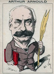Porträt von Arthur Arnould (1833-1895), ein französischer Journalist und Politiker, er nahm aktiv an der Pariser Kommune teil - Karikatur von Andre Gill in „Les Hommes d