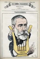 Porträt von Auguste Emmanuel Vaucorbeil (1821-1884), französischer Komponist und Direktor der Pariser Oper. Karikatur von Gill, Paris