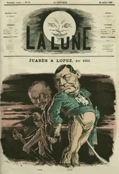 Porträt von Juares und Lopez. Karikatur von Gill, in „La Lune“, 28. Juli