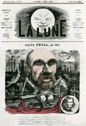 Porträt von Paul Féval (1816-1887), französischer Schriftsteller. Karikatur von Gill, in „La Lune“, 16. Dezember