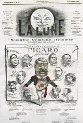 Porträt der Journalisten des „Figaro Quotidien“. Karikatur von Gill, in „The Moon“, 18. November